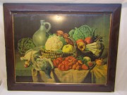 Картина, литография старинная «Натюрморт Дичь Овощи» №9108