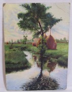 Картина старинная «Летний пейзаж» картон, масло 1913 год №9670