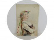 Рисунок старинный "Девушка" Акварель №12658