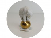 Статуэтка старинная, фигура "Мишка медведь на шаре" Фарфор Рига СССР №13966